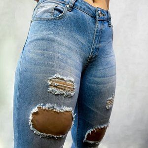 Curvy Mid Rise Ripped Skinny Jeans